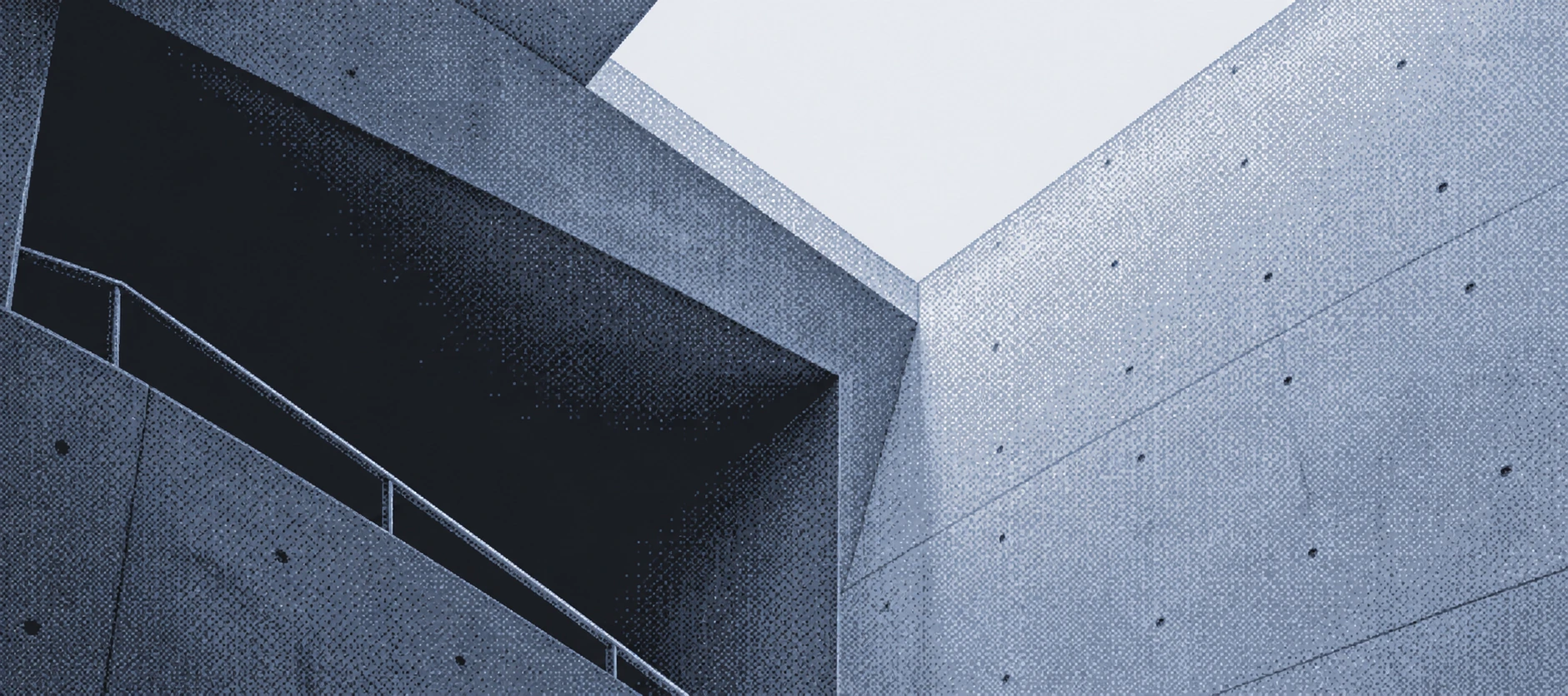 An open atrium with connected rooms, illustrated in Hub’s print style.